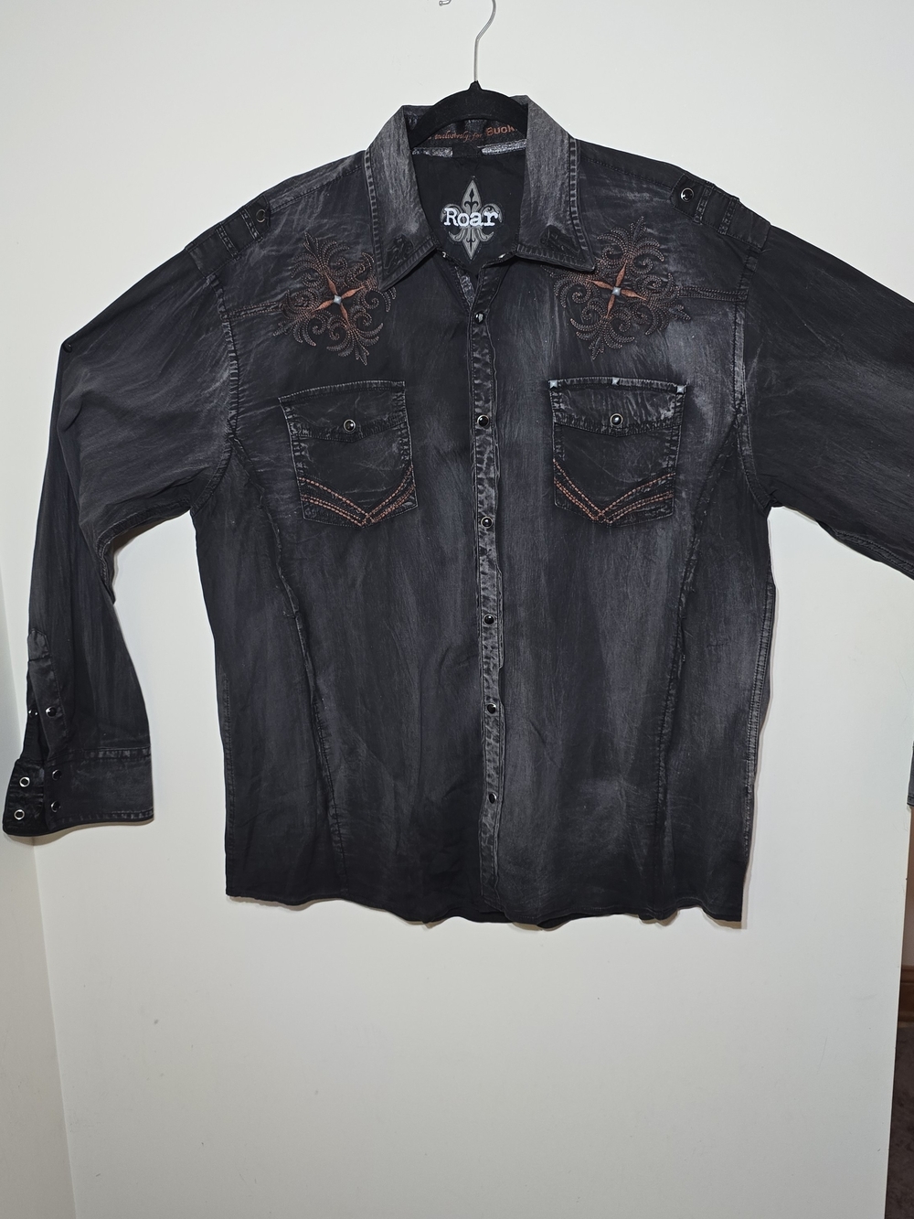 Roar Black Embroidered Button-Up Shirt
